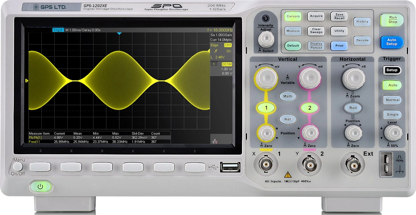 GPS-1202XE digital storage oscilloscope, front view