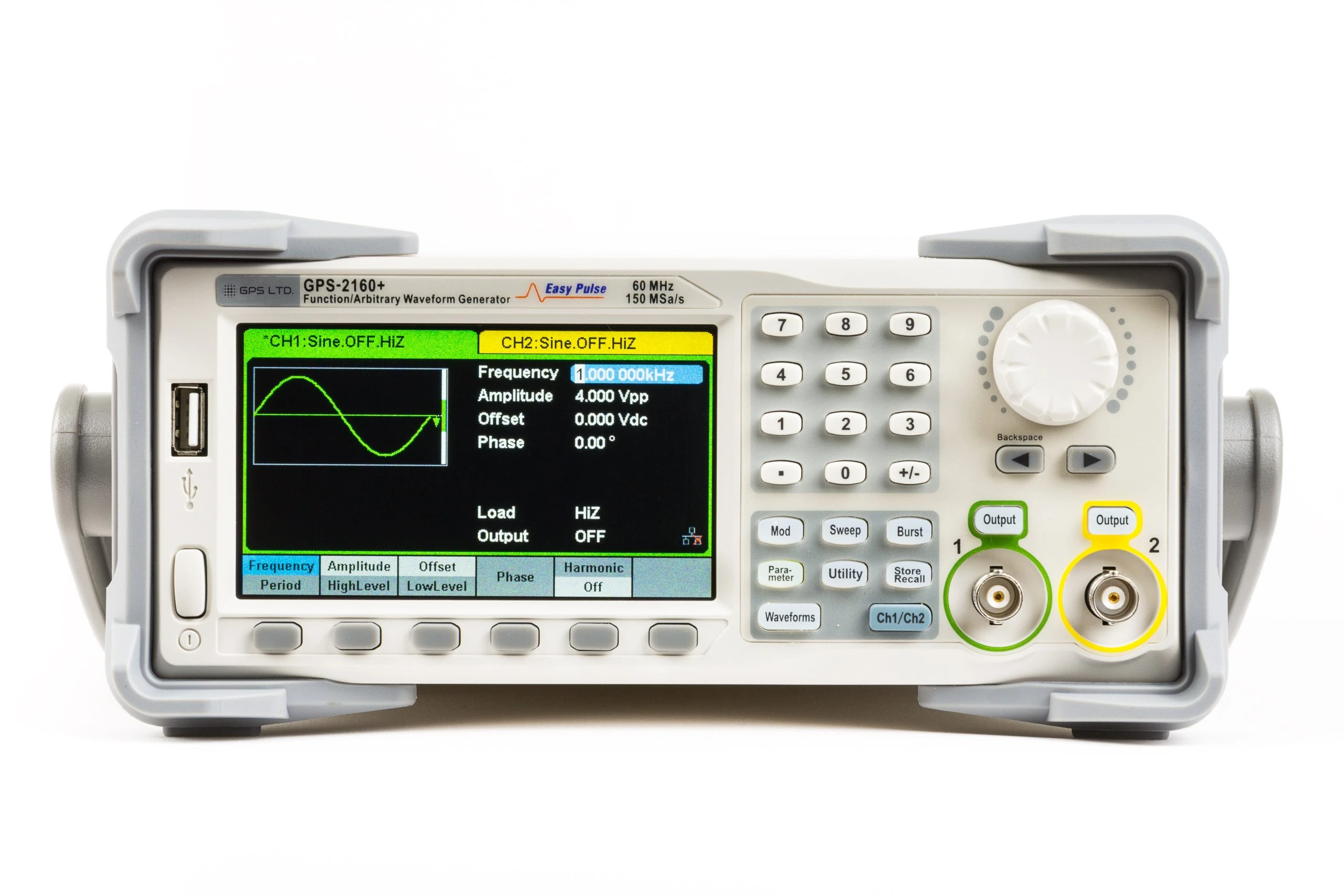 GPS-2160+ dual-channel function / arbitrary waveform generator, front panel