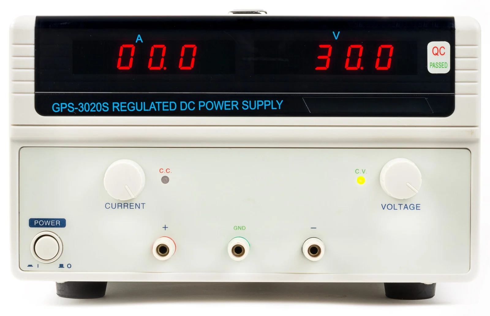 GPS-3020S. The 600 W single output. One current and one voltage control, CC and CV lamps, and a four-digit pair of meters.