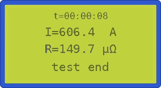Result screen showing test current and resistance