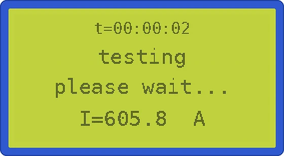 Test in progress showing elapsed time and test current